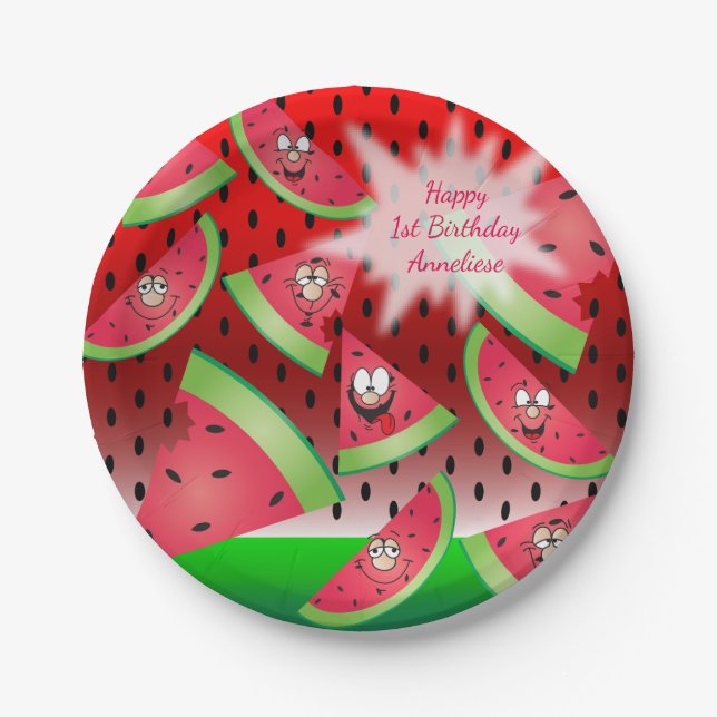 Assiettes En Carton Amusant visage Watermelon Design (Devant)