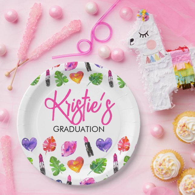Assiettes En Carton Amusants Vibrant Aquarelle Lipsticks Graduation Pa (Fête)