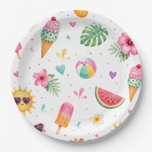 Assiettes En Carton Amusement au soleil Anniversaire d'été tropical