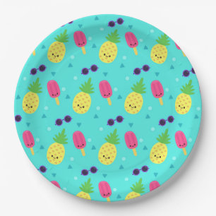 Assiettes En Carton Ananas, crème glacée et lunettes de soleil 