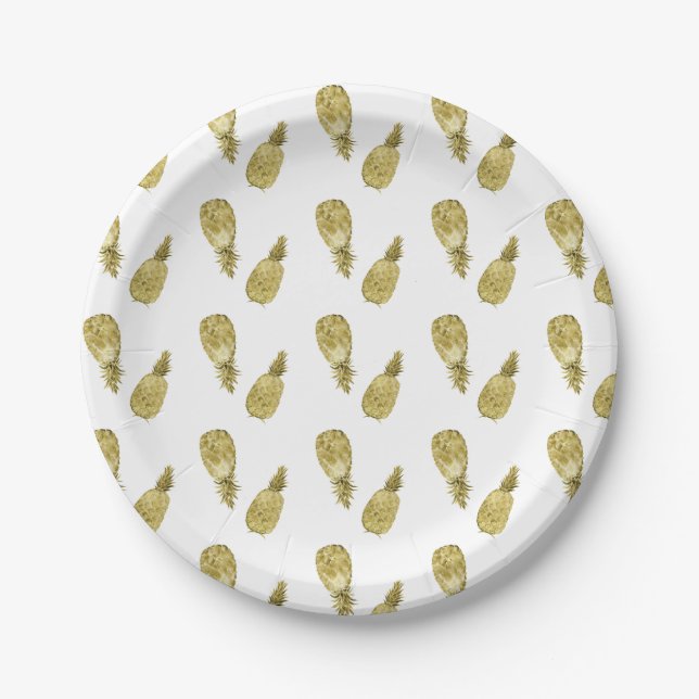 Assiettes En Carton Ananas d'aquarelle d'or (Devant)