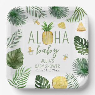 Assiettes En Carton Ananas & Pacificateurs Aloha Baby shower vert