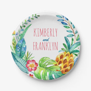 Assiettes En Carton ananas palms tropical beach party