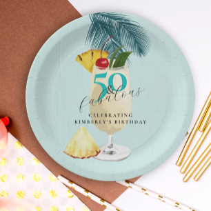 Assiettes En Carton Ananas Pina Colada Cocktail 50e fête d'anniversair
