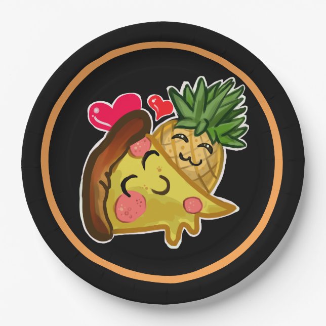Assiettes En Carton Ananas Pizza Love (Devant)