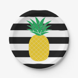 Assiettes En Carton Ananas rayé noir et blanc Tropical