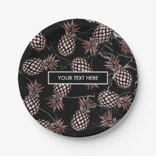 Assiettes En Carton ananas rose d'or de marbre noir moderne élégant