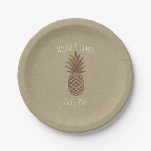Assiettes En Carton Ananas tropical naturel Kraft Bronze Doré