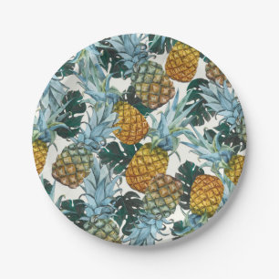 Assiettes En Carton Ananas Tropicaux & Feuilles Fête d'Anniversaire Ex