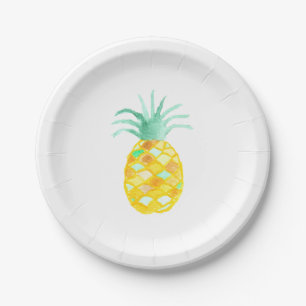 Assiettes En Carton Ananas vert orange turquoise original d'aquarelle