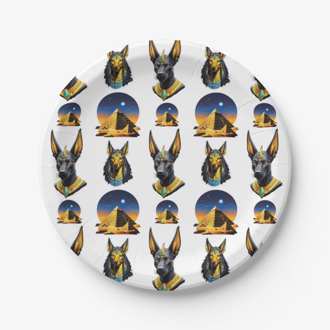 Assiettes En Carton Ancienne Egypte Pyramide Anubis Motif Design (Devant)