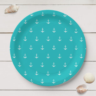 Assiettes En Carton Ancre blanche avec couleur Arrière - plan modifia