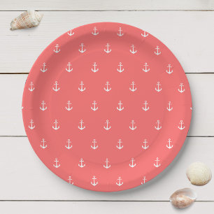 Assiettes En Carton Ancre blanche avec couleur Arrière - plan modifiab