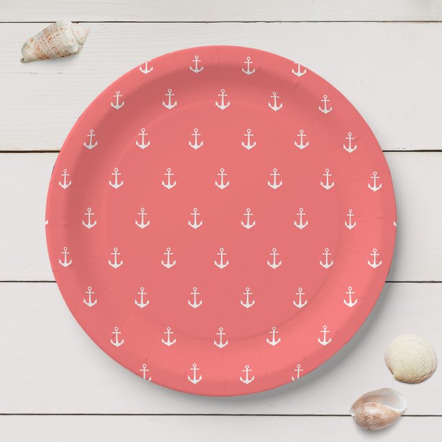 Assiettes En Carton Ancre blanche avec couleur Arrière - plan modifiab (Créateur téléchargé)