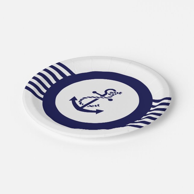 Assiettes En Carton Ancre Bleue Nautique Bateau Et Frappes (Angle)