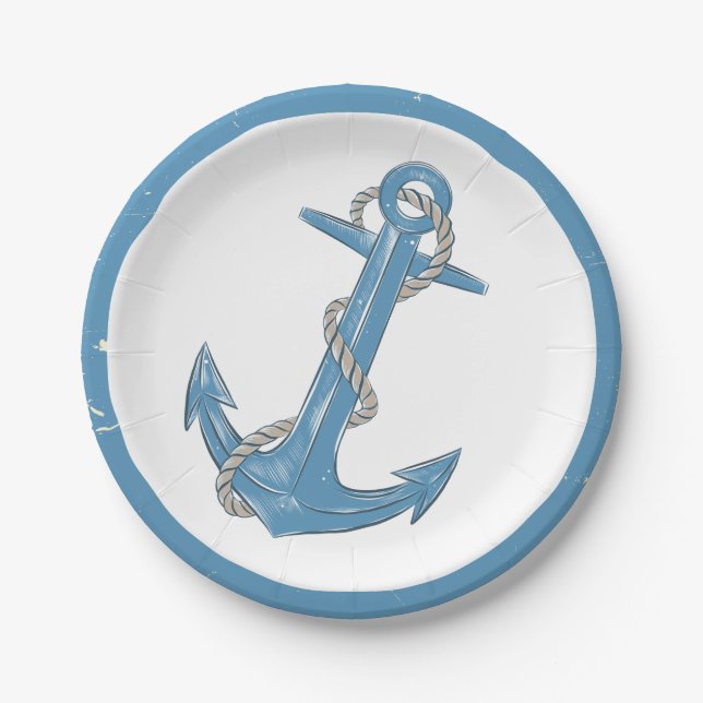 Assiettes En Carton Ancre Blue Ocean Beach Party Mariage nautique (Devant)