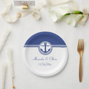 Assiettes En Carton Ancre marine Blue Nautical