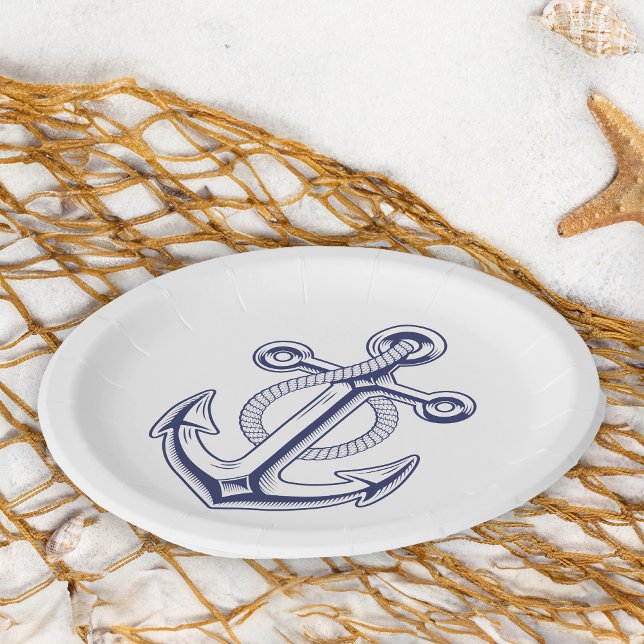 Assiettes En Carton Ancre marine nautique Blue Ship Mariage (Créateur téléchargé)