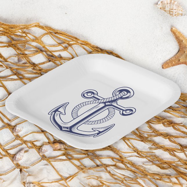 Assiettes En Carton Ancre Marine Océan Bleu Marine Mariage nautique (Créateur téléchargé)
