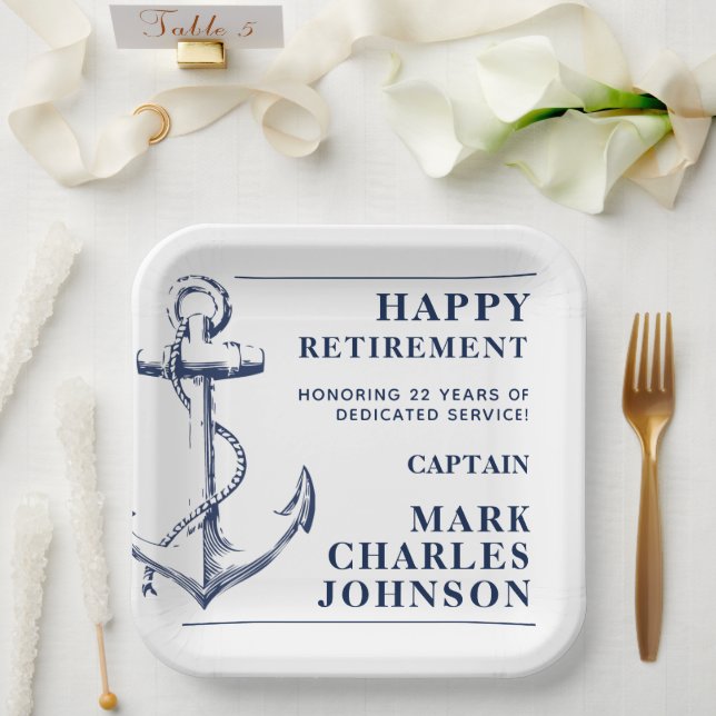 Assiettes En Carton Ancre Marine Retraite Plaques de papier nautique (Mariage)