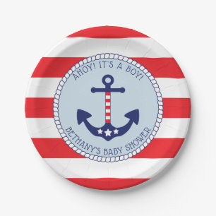 Assiettes En Carton Ancre nautique Baby shower garçon patriotique