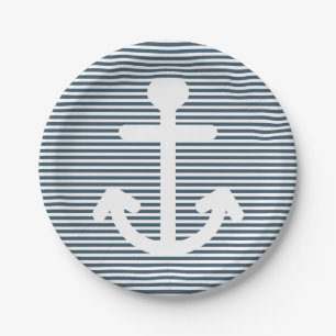 Assiettes En Carton Ancre Nautique Bleu Et Blancs