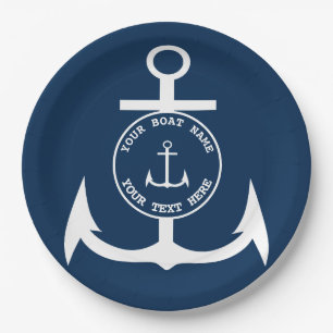 Assiettes En Carton Ancre nautique Custom Marine Blue 9"
