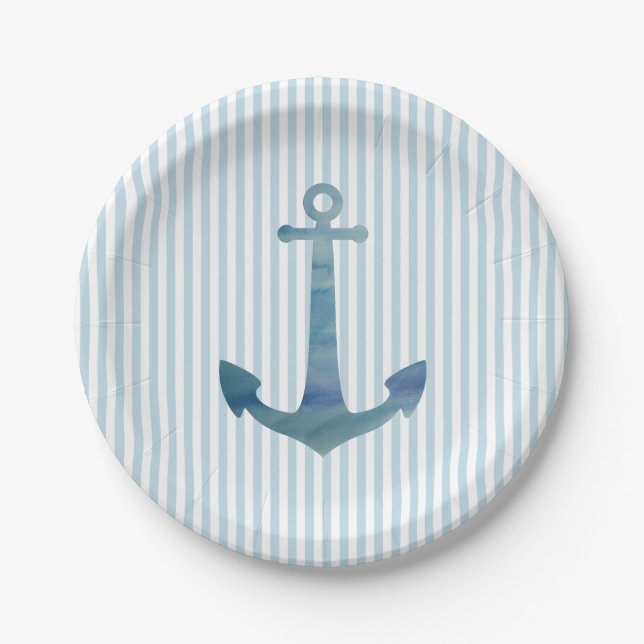 Assiettes En Carton Ancre Nautique Stripe Plate de Plage (Devant)