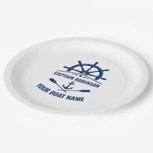 Assiettes En Carton Ancre nautique Traversée Oars & Navires Roue Blan