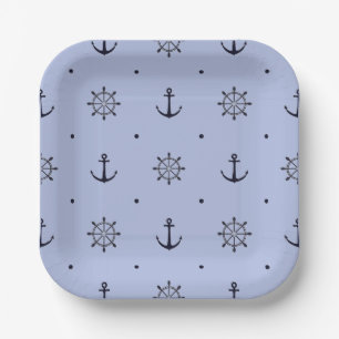 Assiettes En Carton Ancres et navires Roue Motif bleu