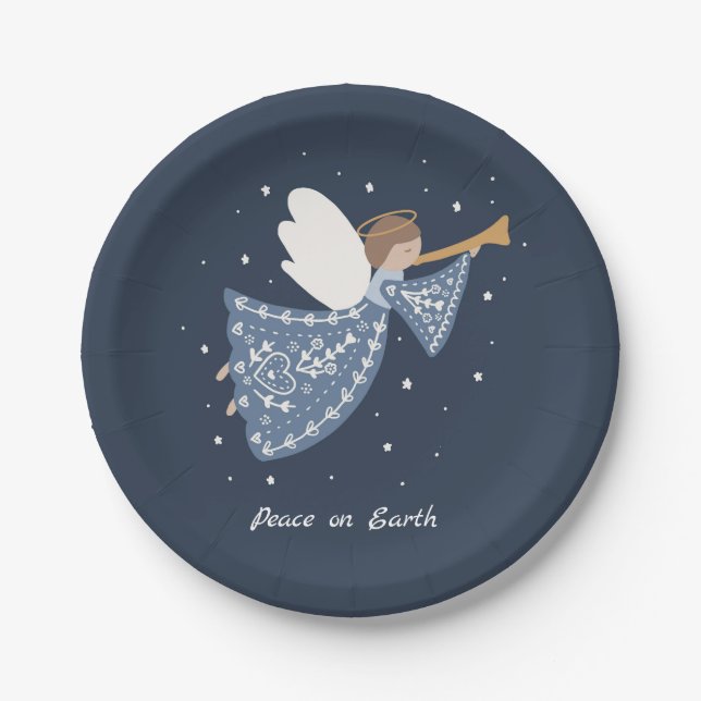 Assiettes En Carton Ange de Noël personnalisé Vacances Paix Terre (Devant)