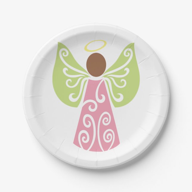 Assiettes En Carton Angel en rose (Devant)