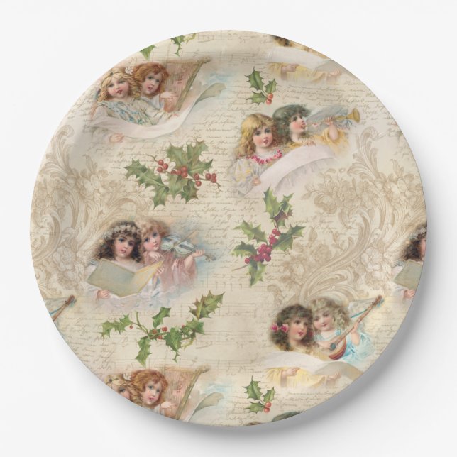 Assiettes En Carton Angels victoriens avec musique, Script & Holly (Devant)