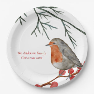 Assiettes En Carton Anglais Redmamin Robin Bird Noël