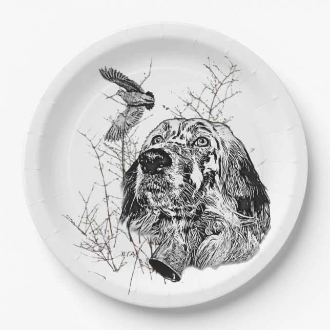 Assiettes En Carton Anglais Setter, Chasse à la bécasse (Devant)