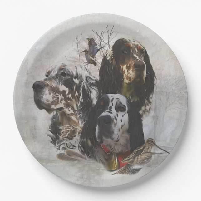Assiettes En Carton Anglais Setter, chasse à la bécasse (Devant)