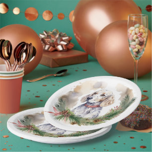 Assiettes En Carton Anglais Setter Christmas Wreath Festive Pup
