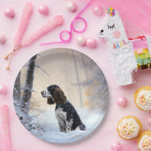 Assiettes En Carton Anglais Springer Spaniel Laissez-le neiger Noël