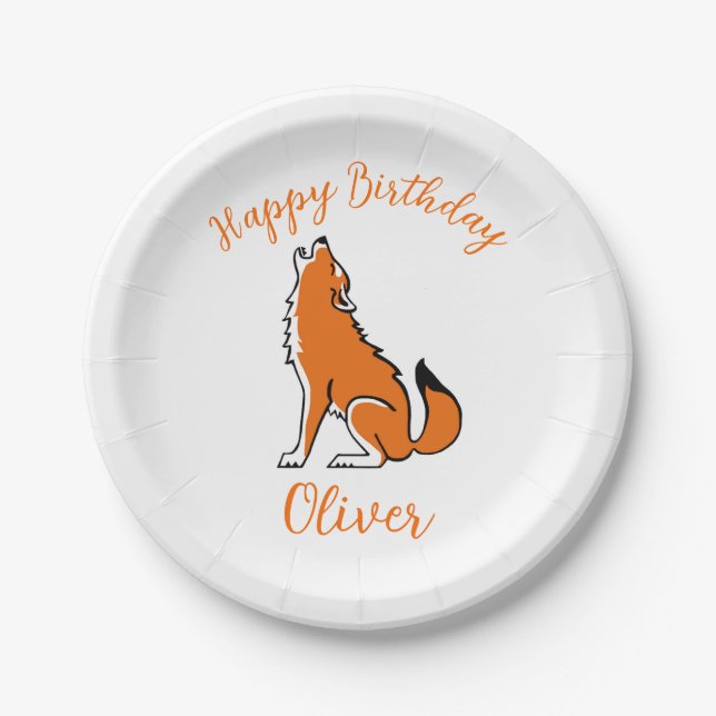 Assiettes En Carton Animal - Cool Red WOLF - Joyeux anniversaire - (Devant)