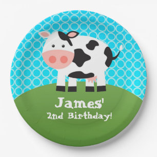 Assiettes En Carton Animal de ferme, vache blanche noire, partie