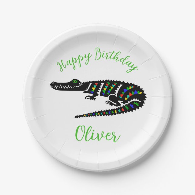 Assiettes En Carton Animal de fête ! CROCODILE - Bon anniversaire - Fê (Devant)