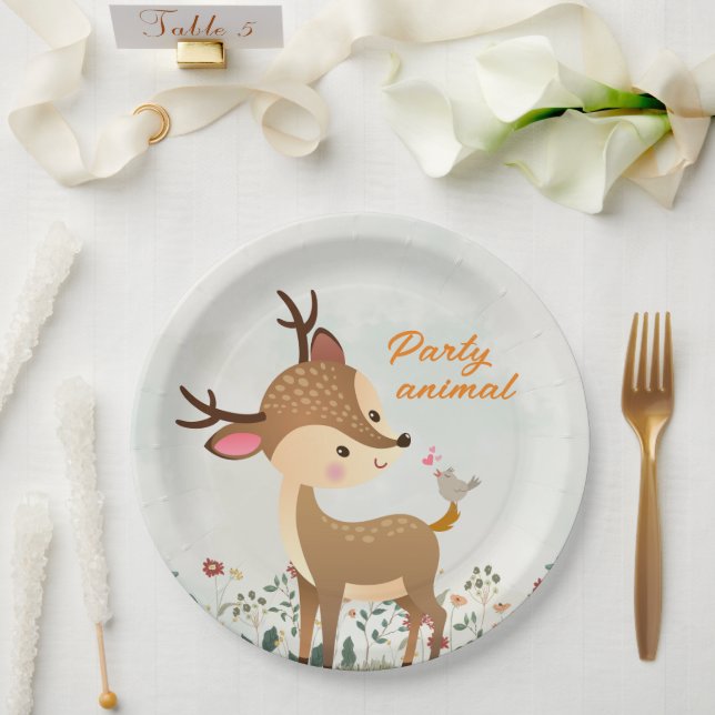 Assiettes En Carton Animal de fête, Renne & Amour Moderne Cœur (Mariage)