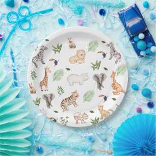 Assiettes En Carton Animal sauvage avec motif d'arbre de jungle