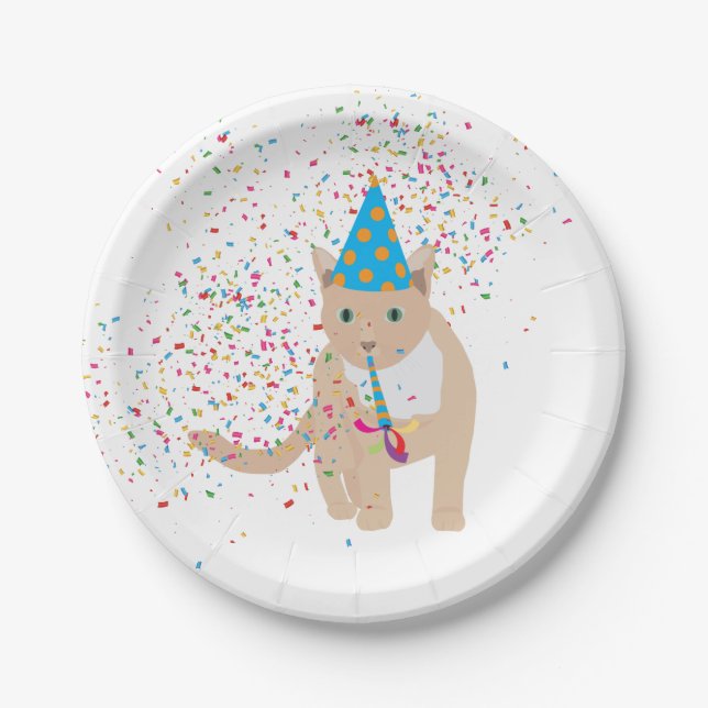 Assiettes En Carton Animaux de chat amusants ayant une fête (Devant)
