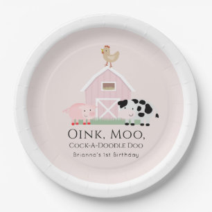 Assiettes En Carton Animaux de ferme Barnyard Girl rose Anniversaire