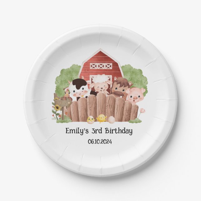 Assiettes En Carton Animaux de ferme mignons Anniversaire (Devant)
