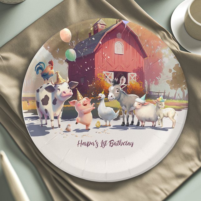Assiettes En Carton Animaux de ferme Plaques de papier de fête d'anniv (Créateur téléchargé)