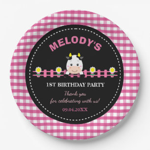 Assiettes En Carton Animaux de ferme Vache rose Barnyard 1er anniversa