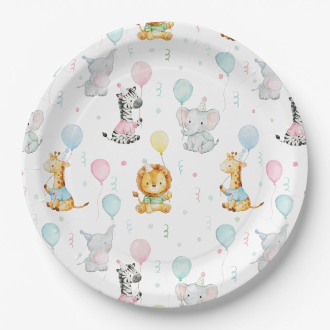 Assiettes En Carton Animaux de Fête Bébé Anniversaire Mignon (Devant)
