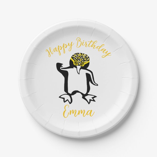 Assiettes En Carton Animaux de fête -Cute PENGUIN - Joyeux anniversair (Devant)